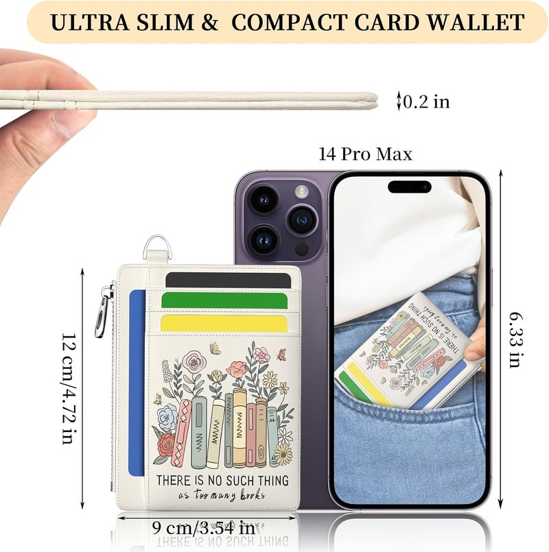 Hancynir Book Lover Floral Slim Wallet Women Credit Card Holder Cute Flower RFID Blocking Small Card Holder Mini Front Pocket PU Leather Thin Travel Zipper Coin Ladies Female Wallet Organizer Gifts - Image 2